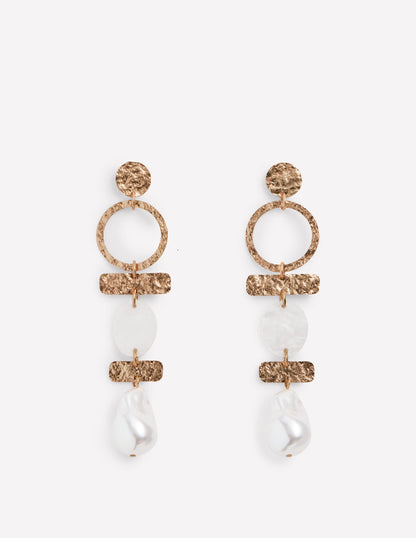 Statement Drop Earrings-Gold/Pearl