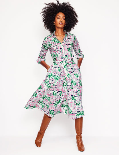 Amy Cotton Midi Shirt Dress-Ivory, Botanical Greenhouse