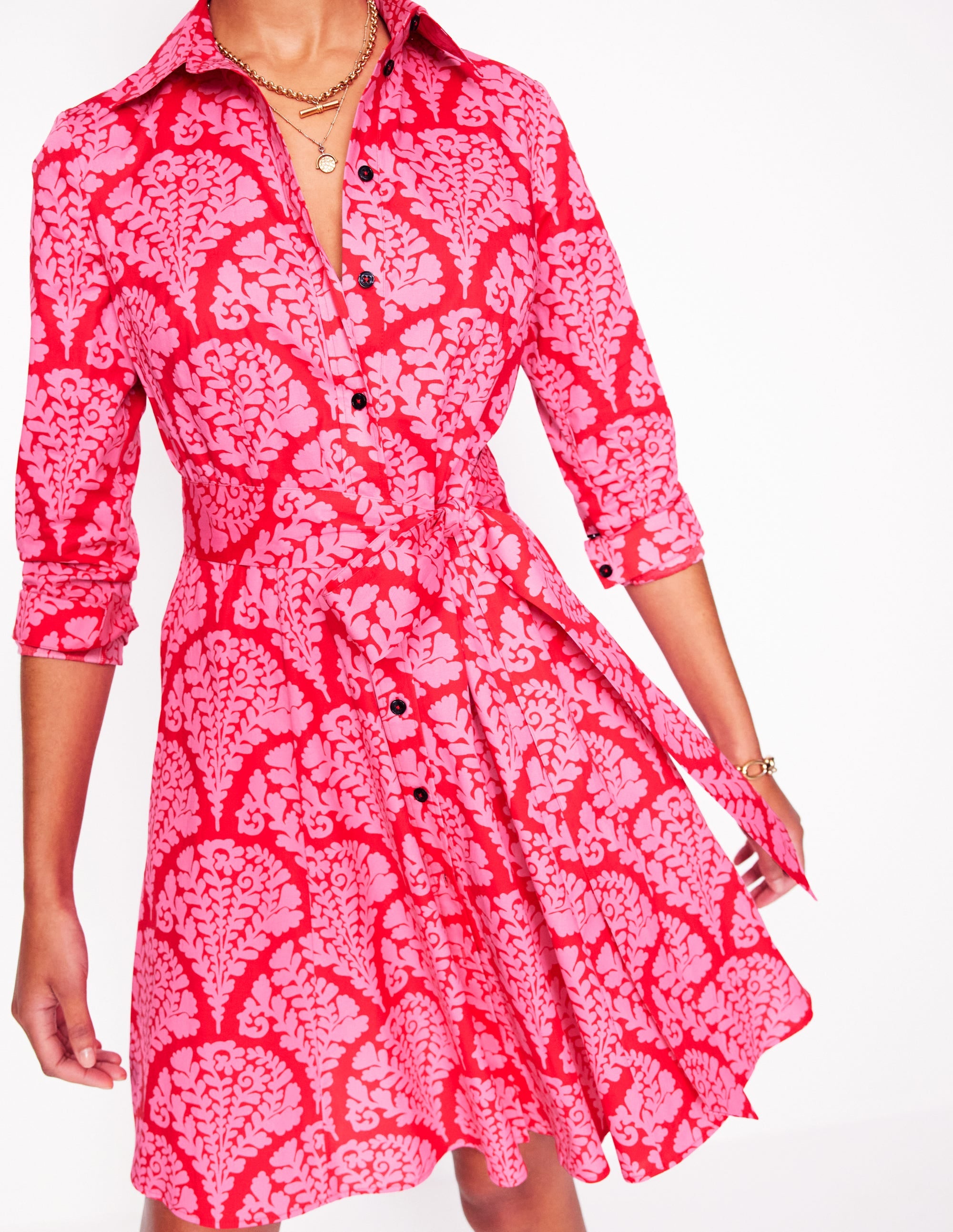 Amy Cotton Short Shirt Dress-Poppy Red, Blossomy - Image 2