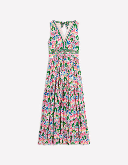 Serena Cotton Tie Maxi Dress-Multi, Decorative Dandelion