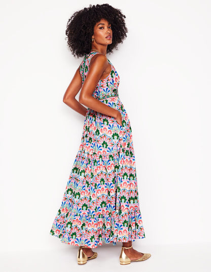 Serena Cotton Tie Maxi Dress-Multi, Decorative Dandelion