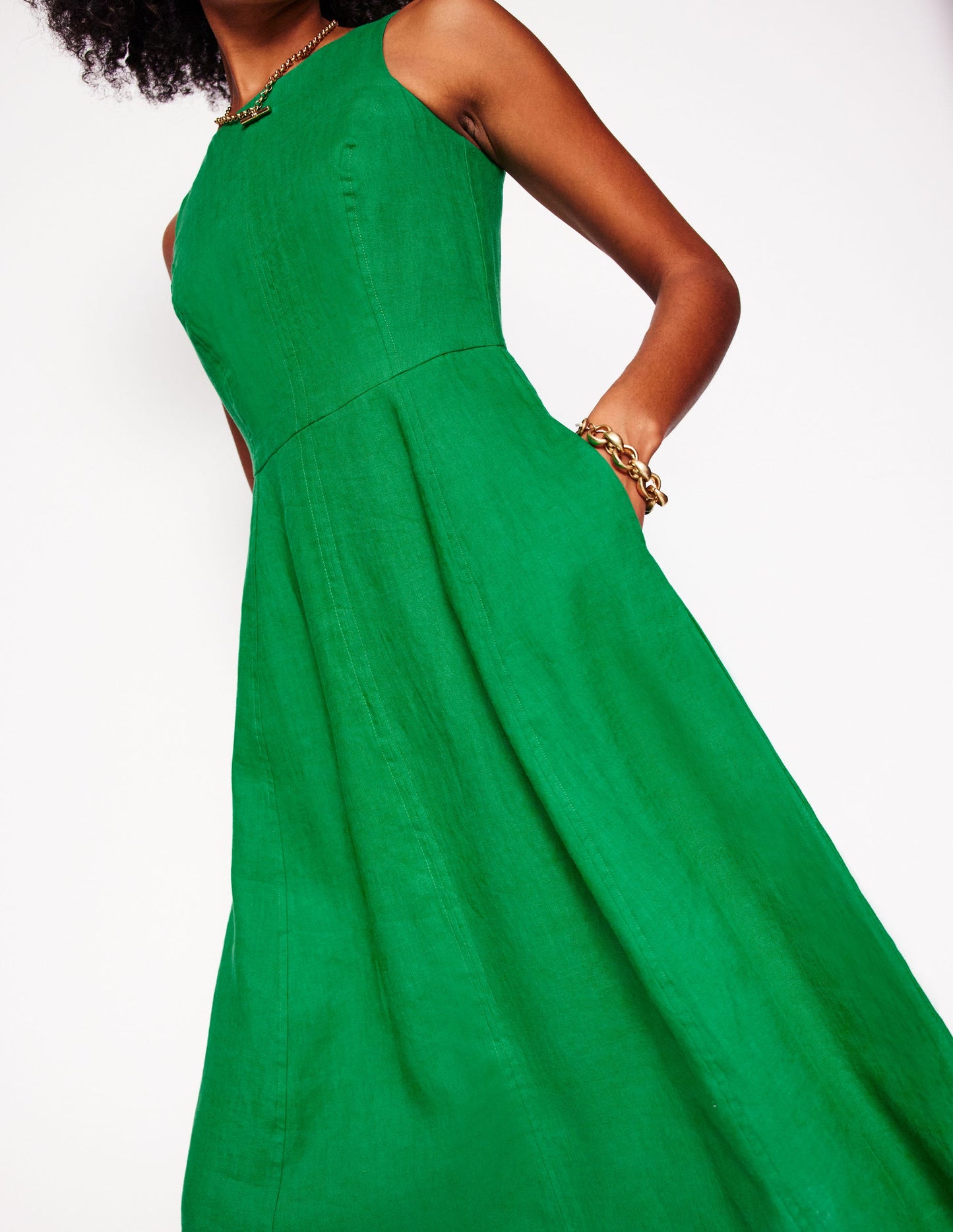 Carla Linen Midi Dress-Rich Emerald