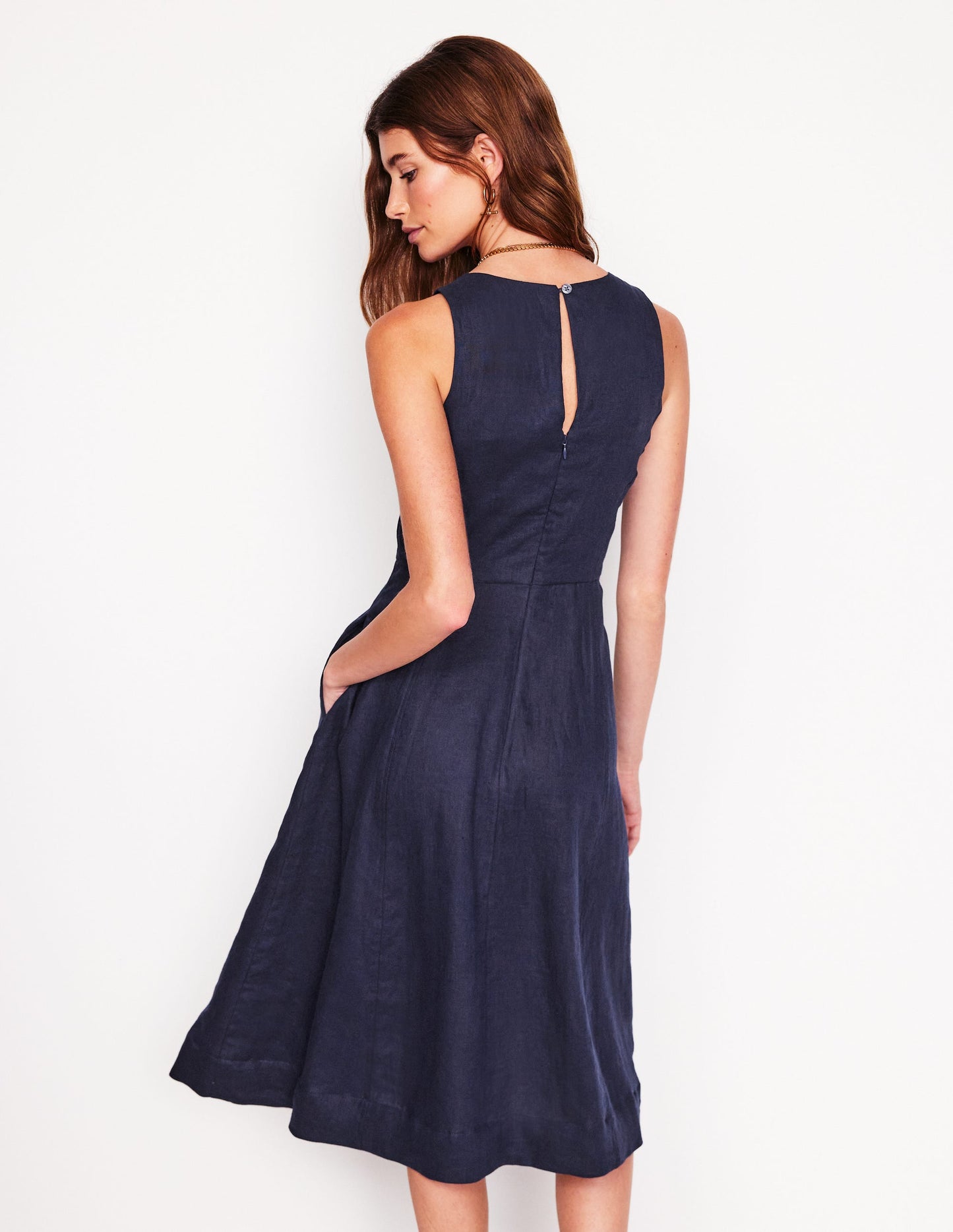 Carla Linen Midi Dress-Navy