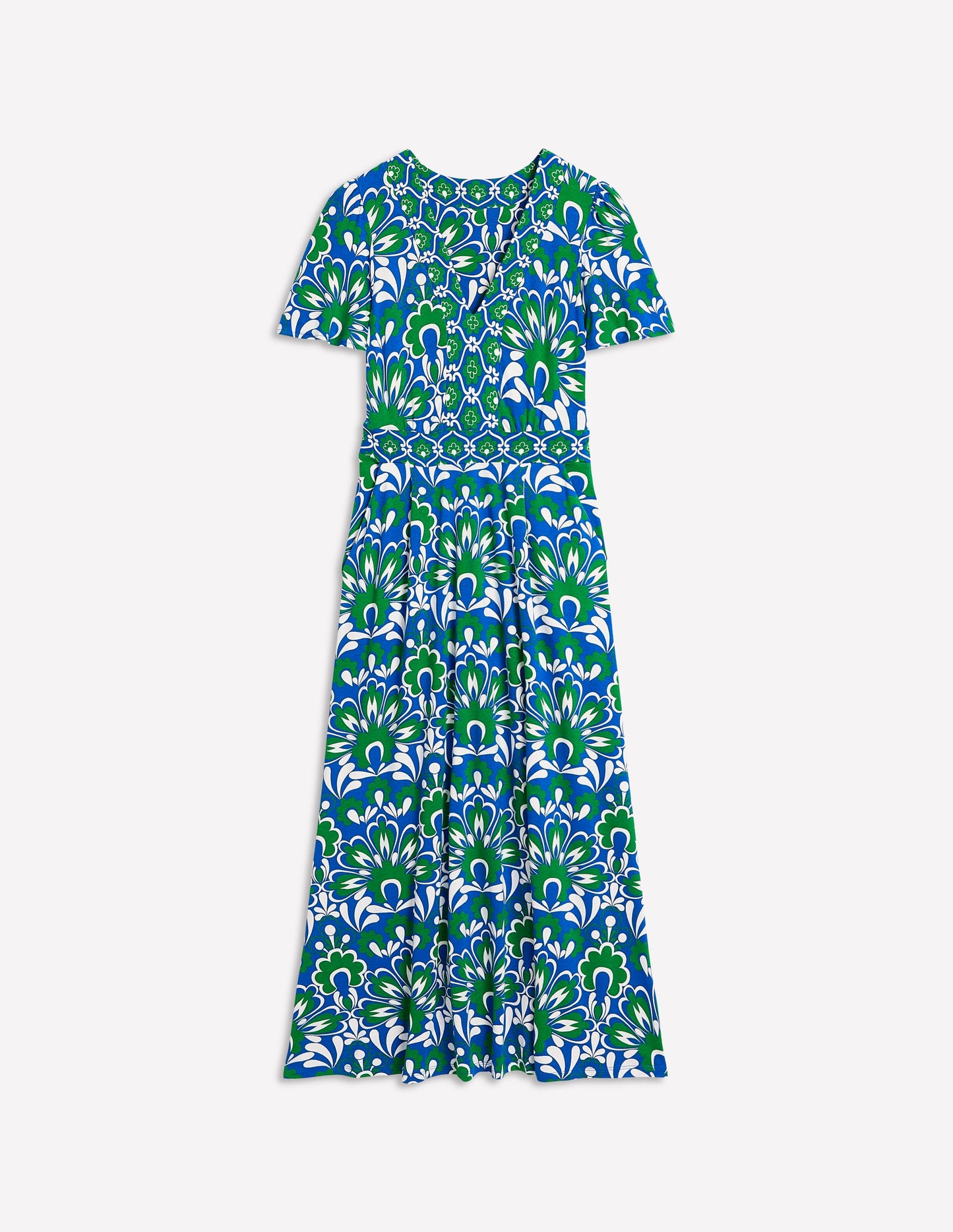 Ellie Flutter Maxi Tea Dress-Blue, Decorative Dandelion