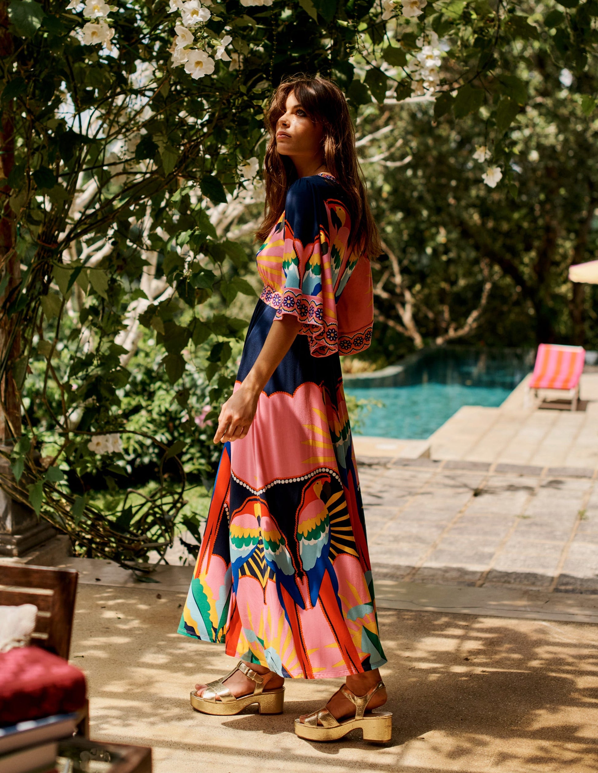 Maya Kimono Jersey Maxi Dress-Multi, Paradise Parrot-5