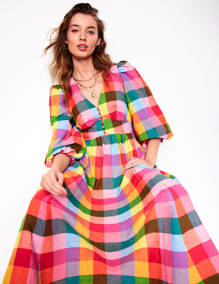 Lola Blouson Maxi Dress-Rainbow Multigingham