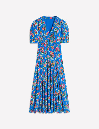 Rosie Godet Tea Dress-Gallery Blue, Abstract Posy