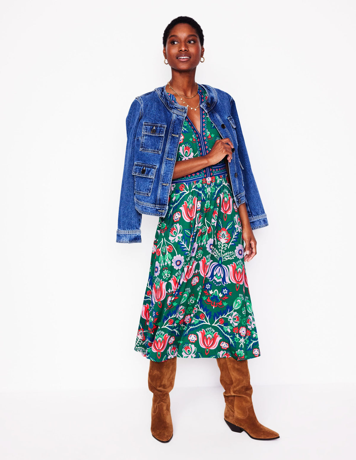 Lily Jersey Midi Tea Dress-Forest Grass, Tulip Fusion - Image 5