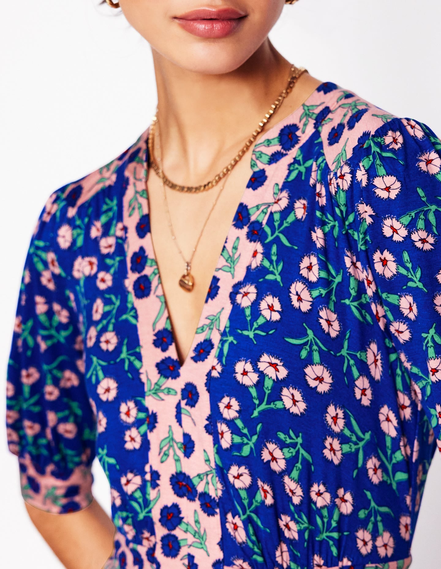 Lily Jersey Midi Tea Dress-Bright Blue, Carnation Sprig-2