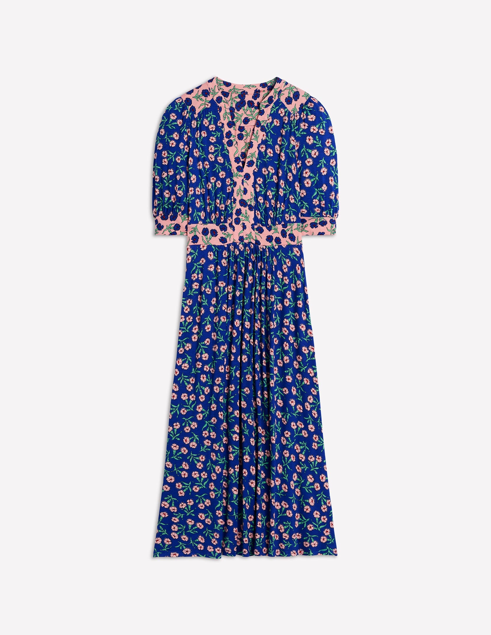 Lily Jersey Midi Tea Dress-Bright Blue, Carnation Sprig-7