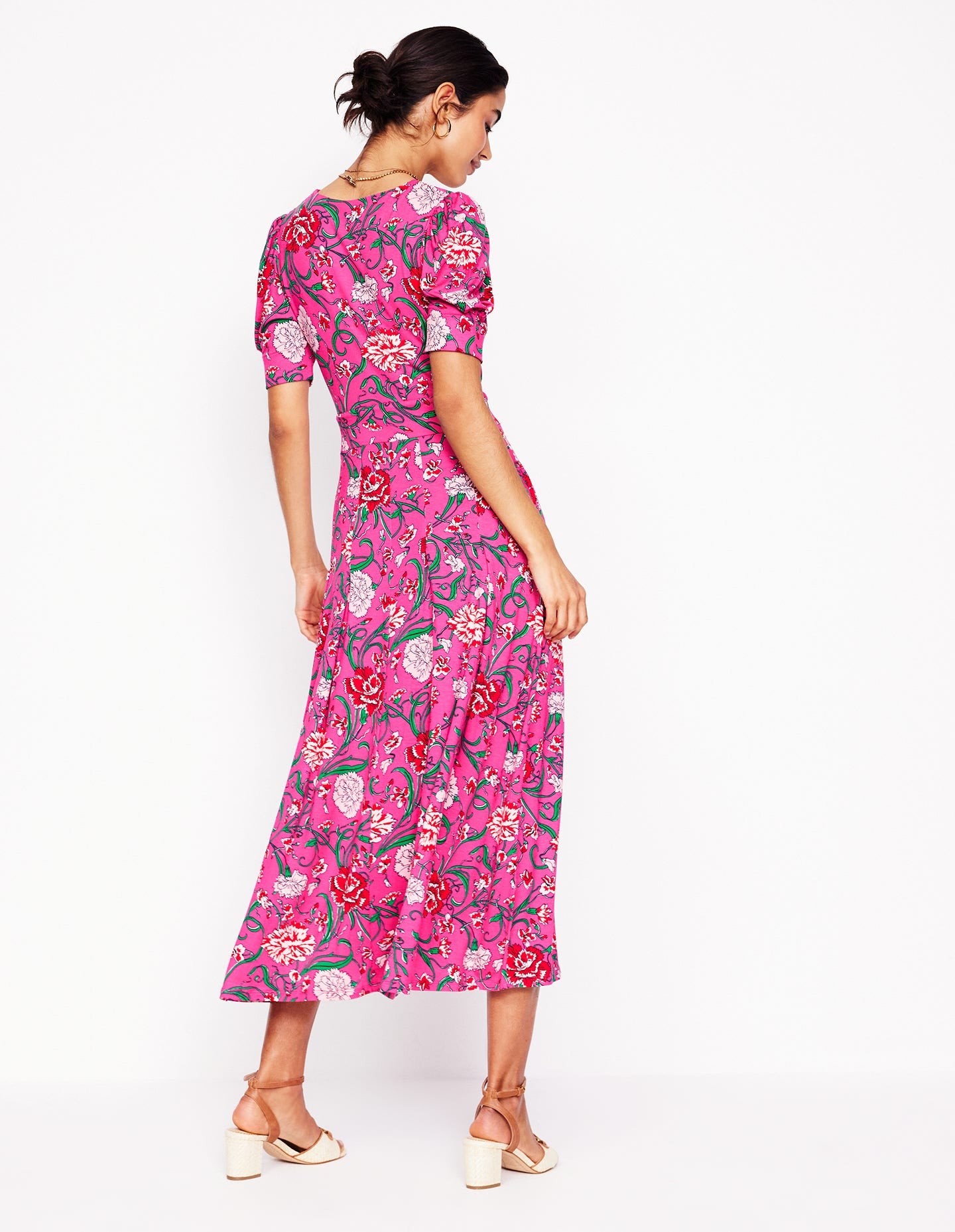 Kristen Pleated Jersey Dress-Pink Yarrow, Carnation Vine