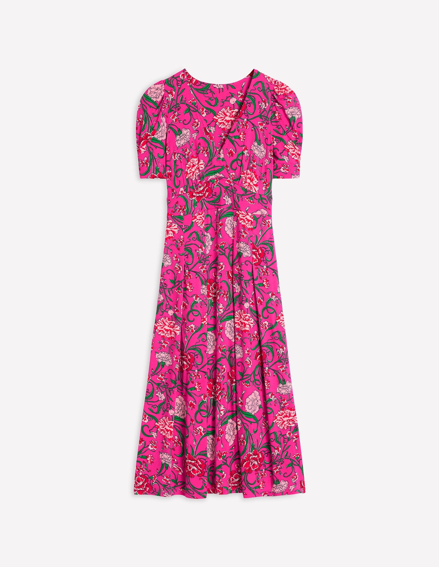 Kristen Pleated Jersey Dress-Pink Yarrow, Carnation Vine