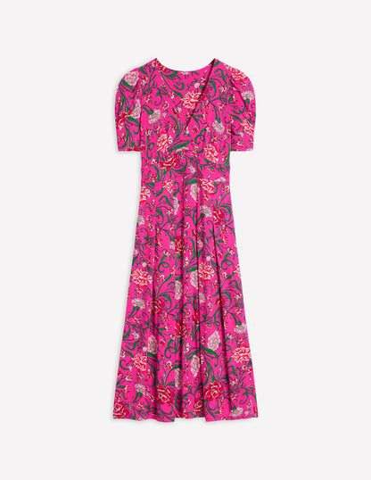 Kristen Pleated Jersey Dress-Pink Yarrow, Carnation Vine