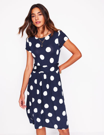 Amelie Jersey Dress-French Navy, Abstract Dot