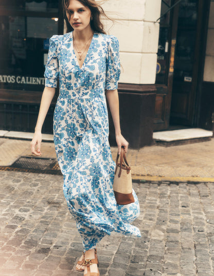 Bella Puff Sleeve Maxi Dress-Ivory, Trailing Yarrow-6