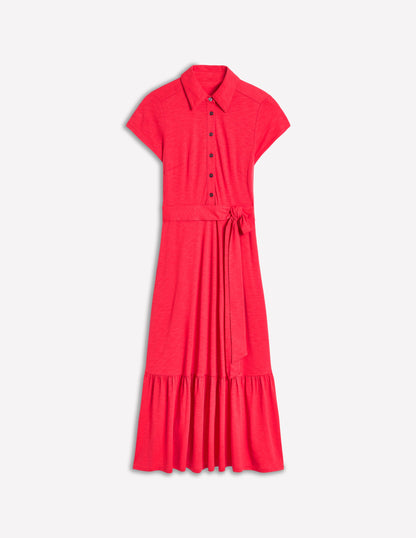 Cressida Jersey Shirt Dress-Jewel Red