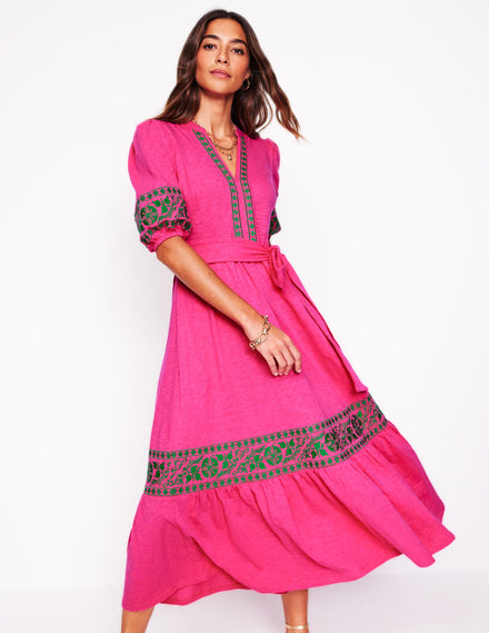 Amara Embroidered Jersey Dress-Pink Peony