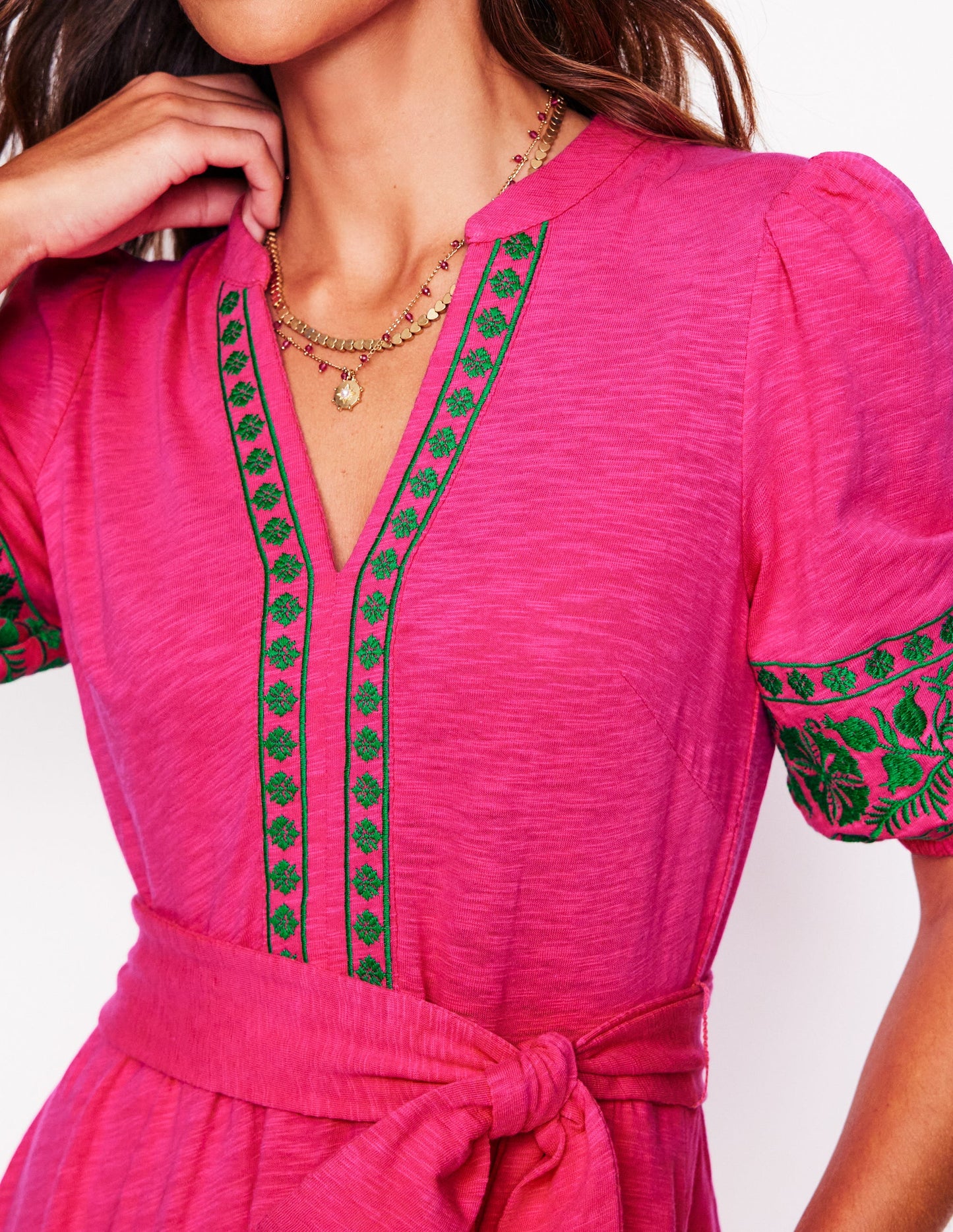 Amara Embroidered Jersey Dress-Pink Peony