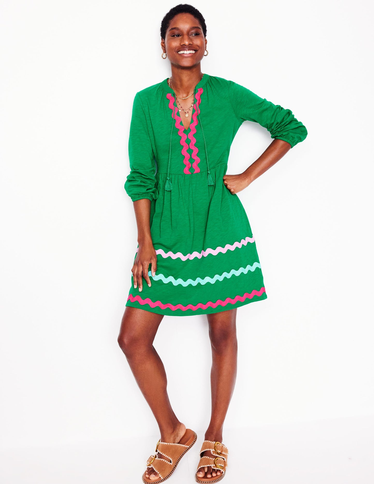 Corinna Ric Rac Jersey Dress-Rich Emerald