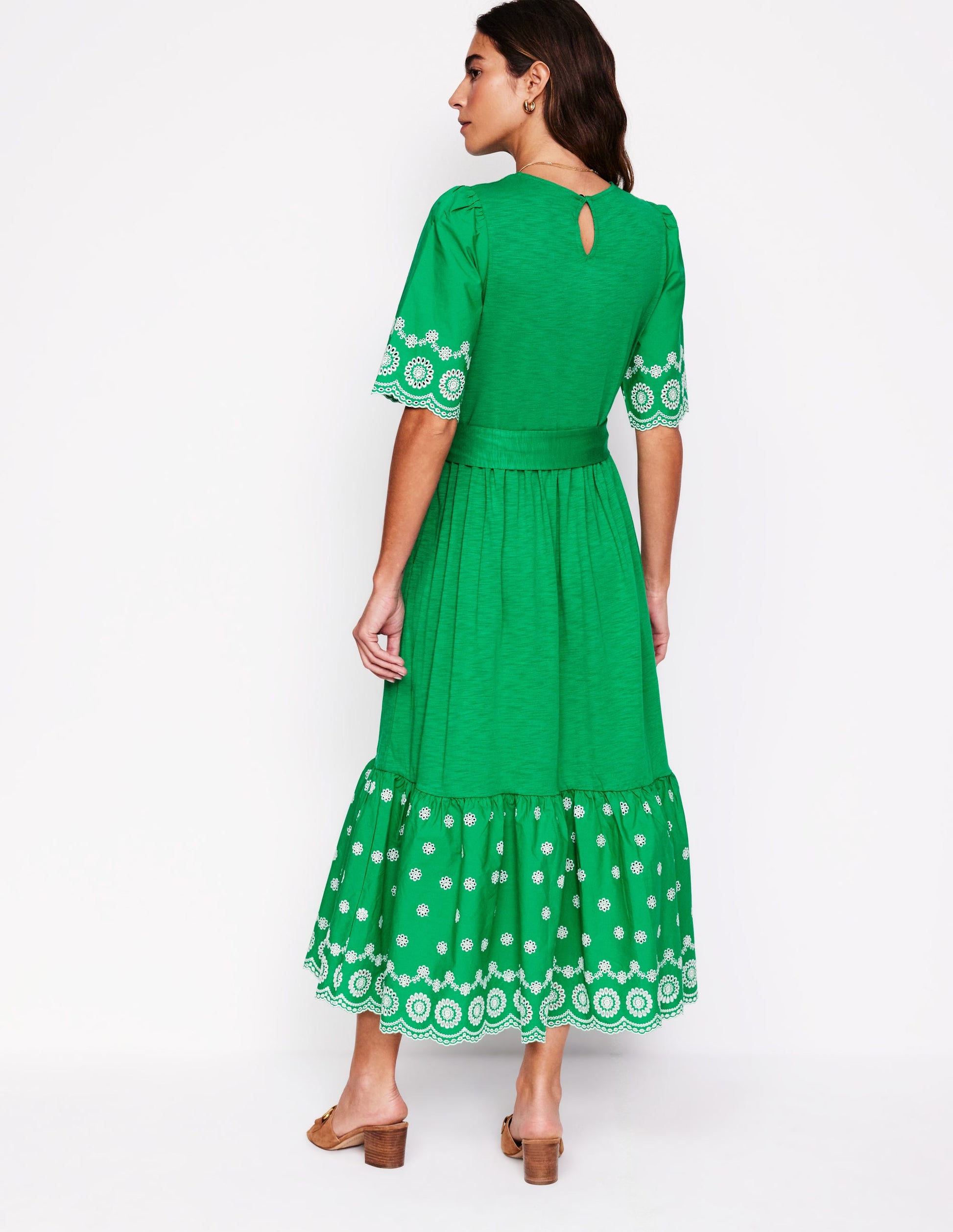 Isabel Broderie Mix maxi Dress-Rich Emerald-3