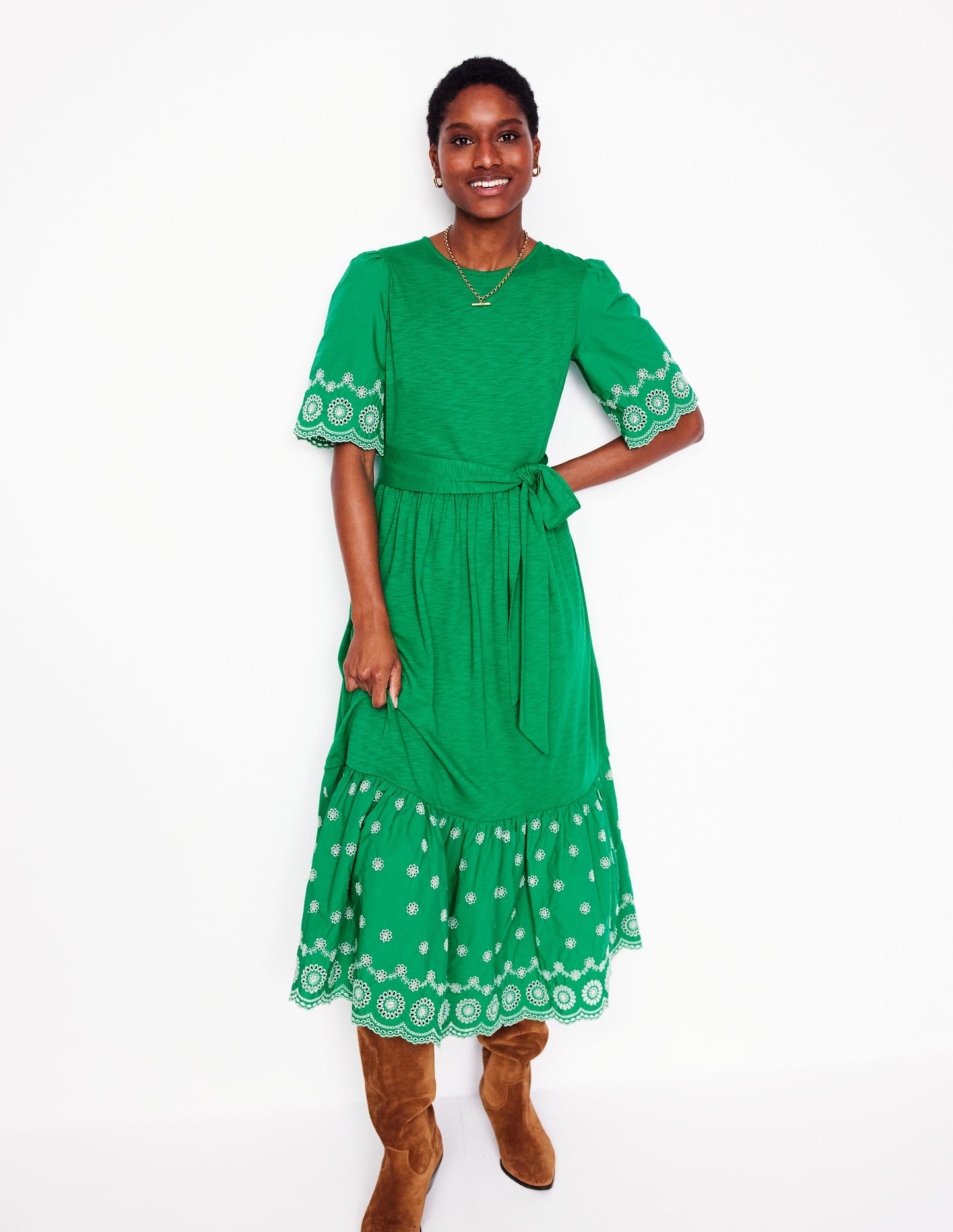 Isabel Broderie Mix maxi Dress-Rich Emerald