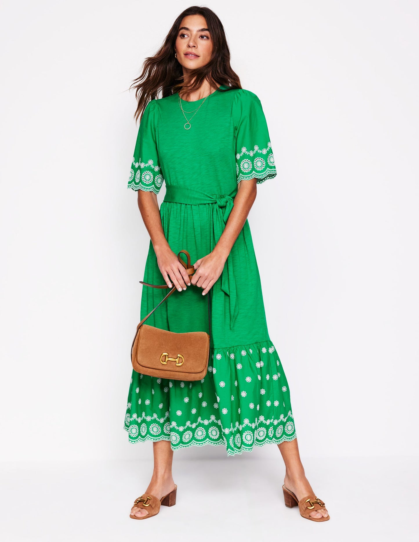 Isabel Broderie Mix maxi Dress-Rich Emerald