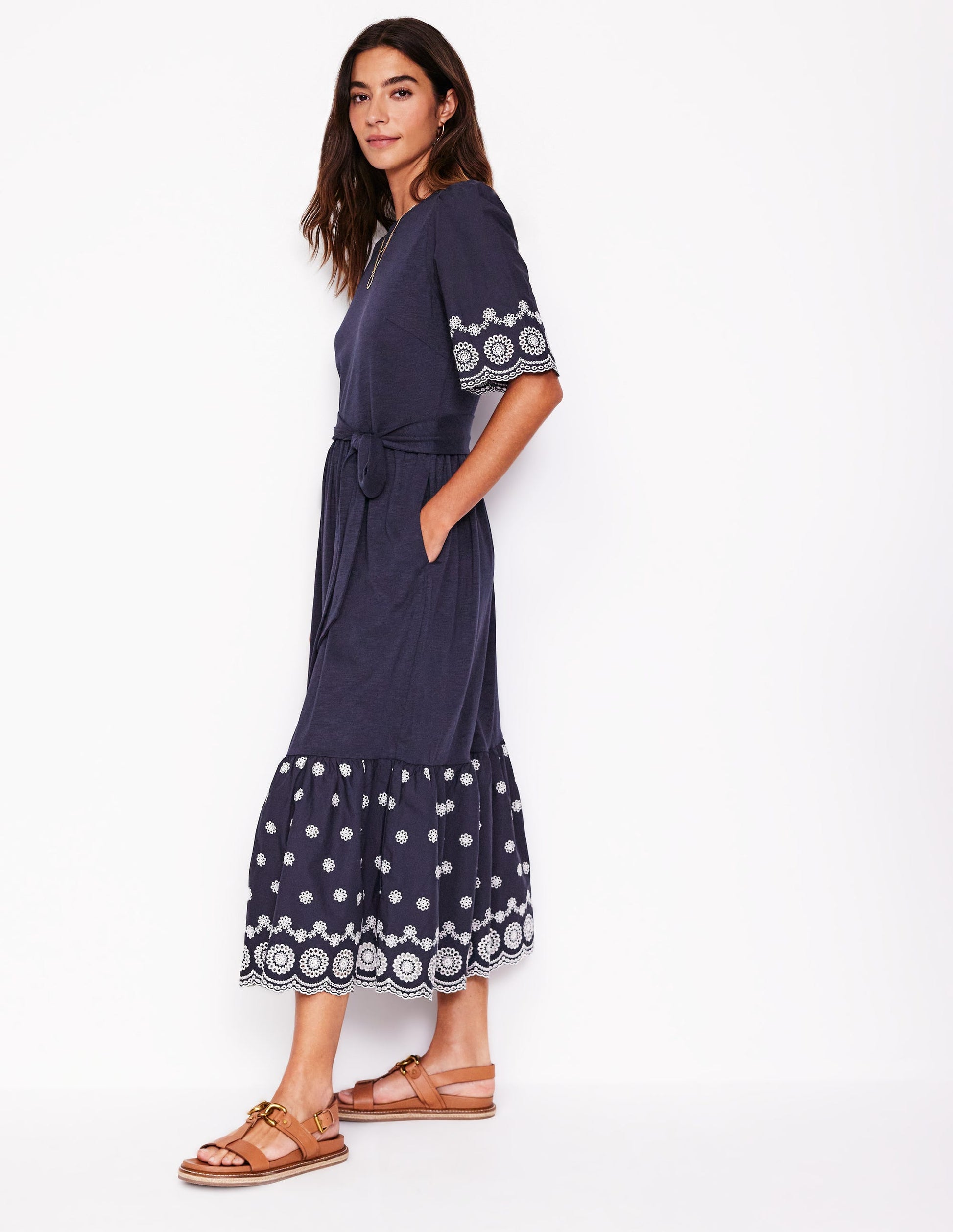 Isabel Broderie Mix maxi Dress-Navy-1