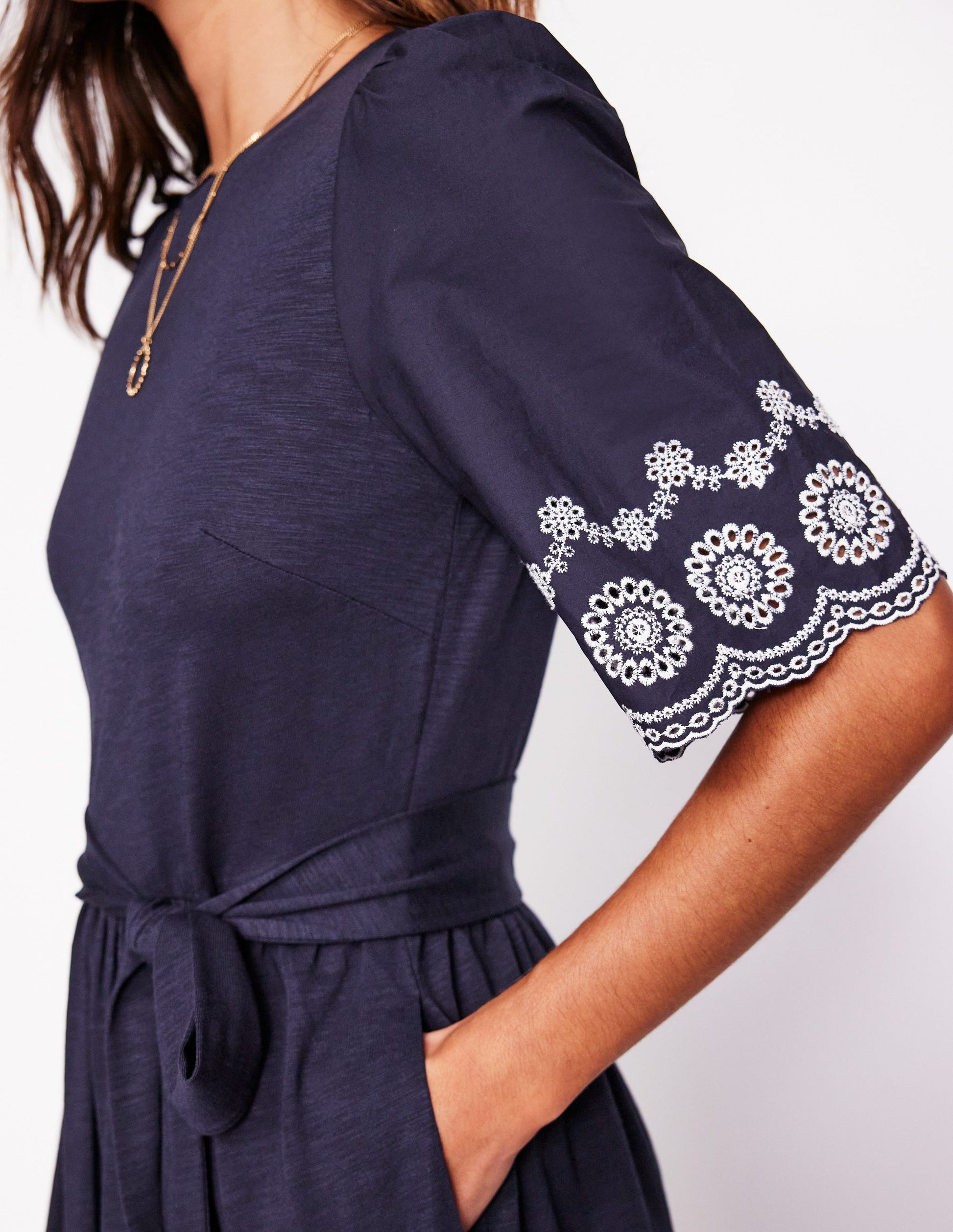 Isabel Broderie Mix maxi Dress-Navy-2
