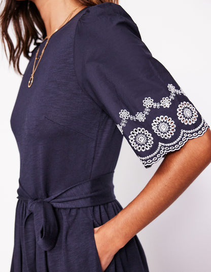 Isabel Broderie Mix maxi Dress-Navy-2