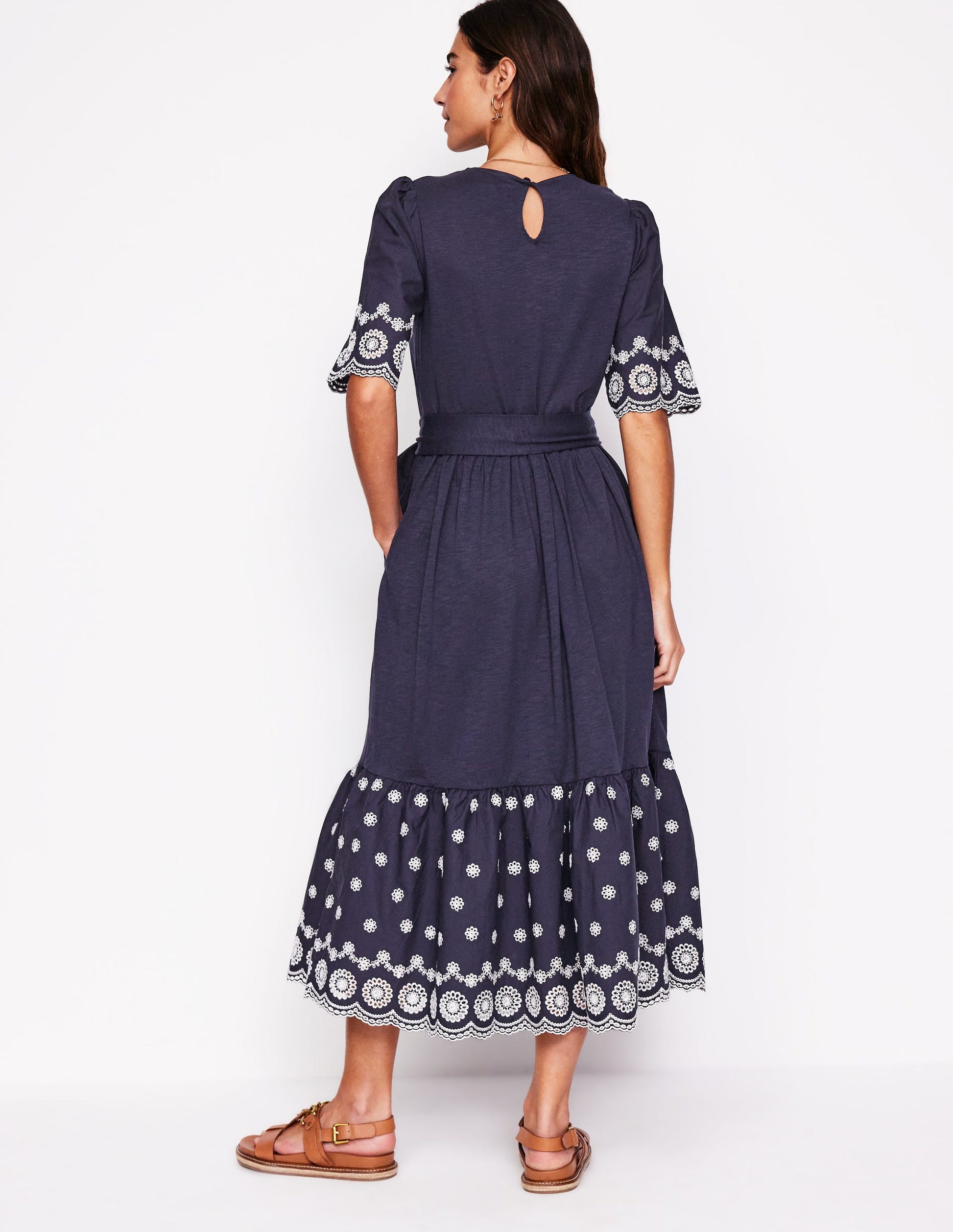 Isabel Broderie Mix maxi Dress-Navy-3