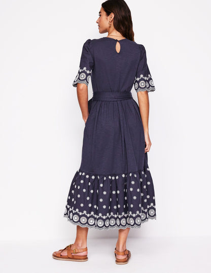 Isabel Broderie Mix maxi Dress-Navy-3