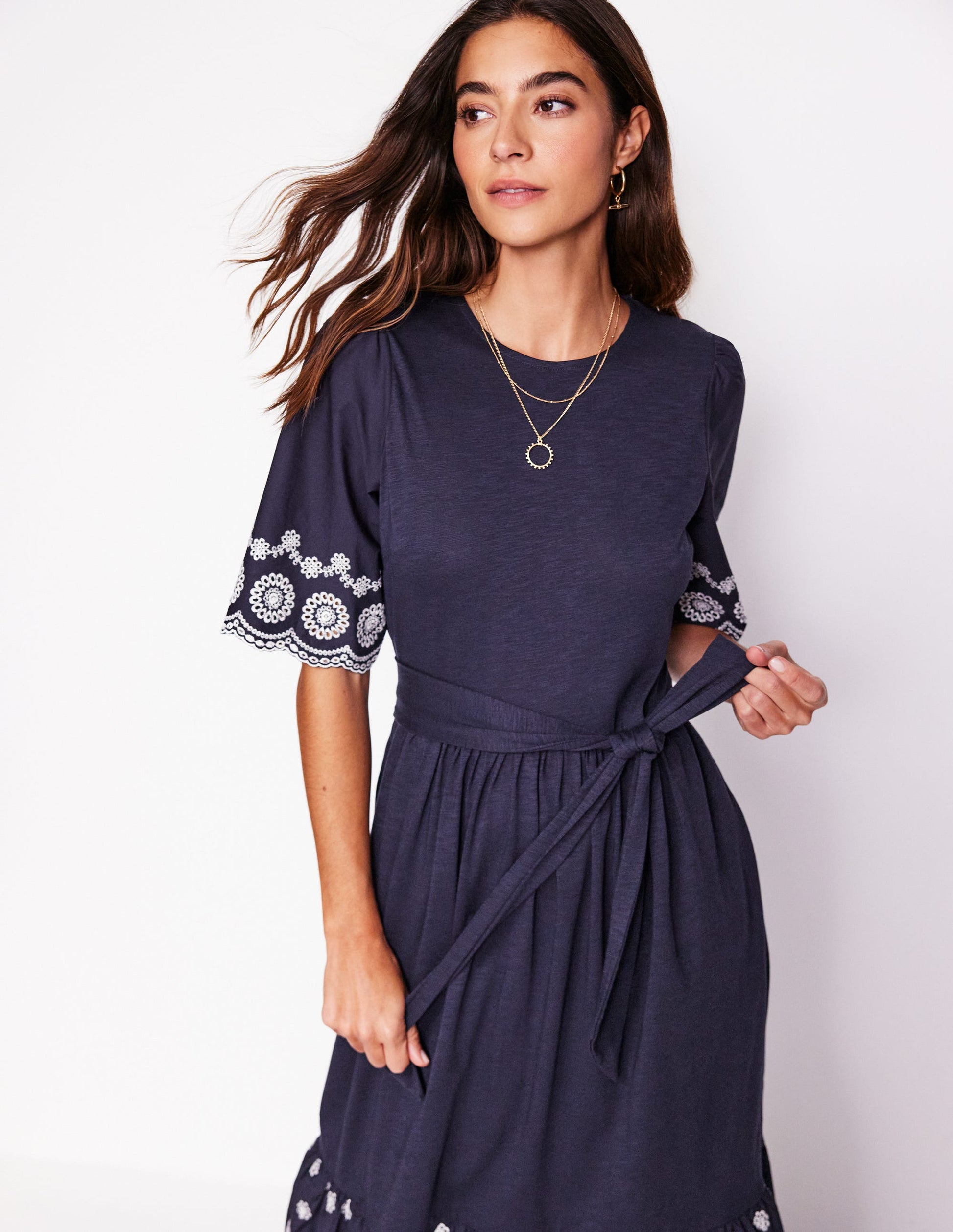 Isabel Broderie Mix maxi Dress-Navy-4