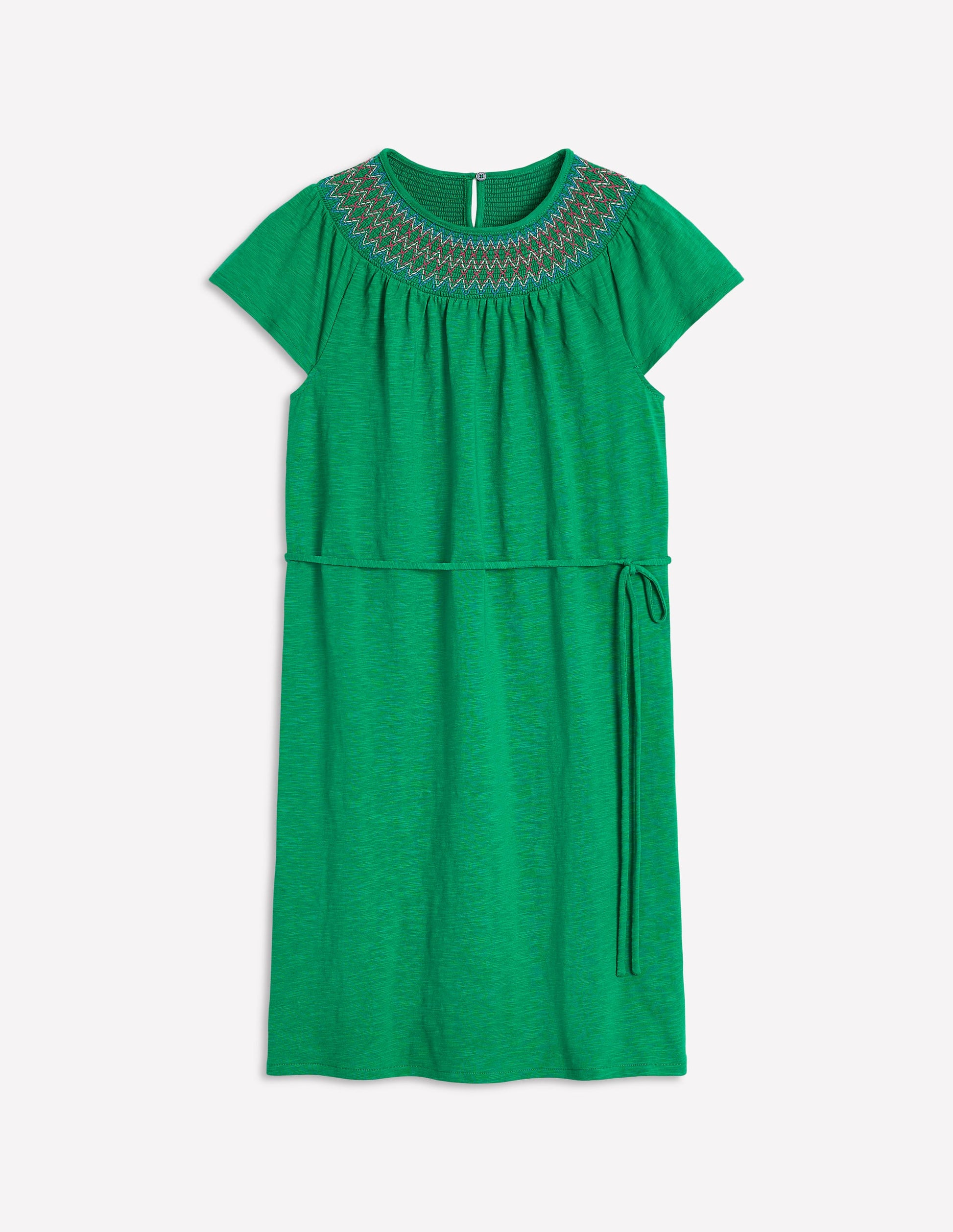 Nina Smocked T-Shirt Dress-Rich Emerald-5