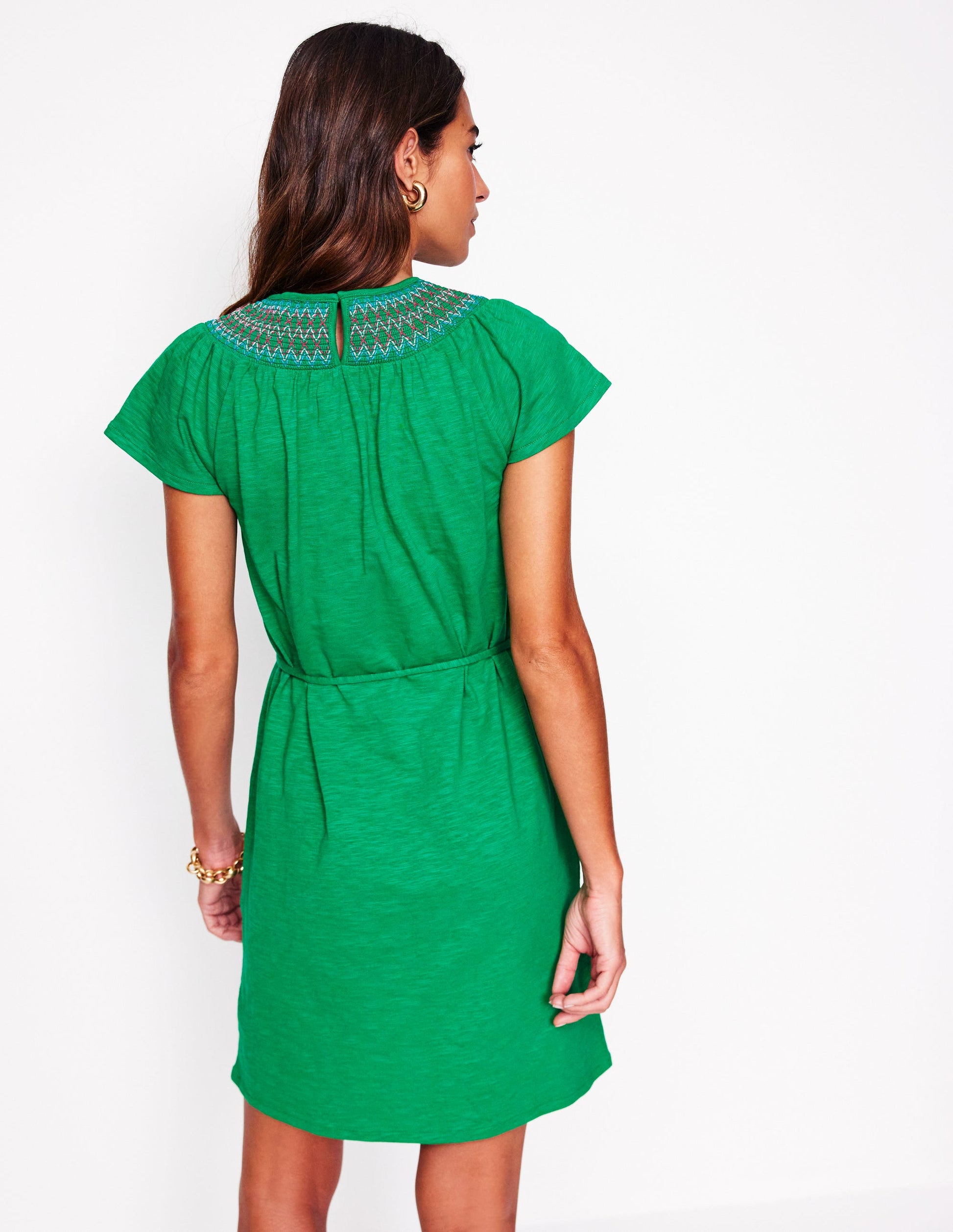 Nina Smocked T-Shirt Dress-Rich Emerald | Boden Global Nina Smocked T-Shirt Dress-Rich Emerald | Boden Global