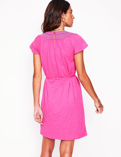 Nina Smocked T-Shirt Dress-Cosmos Pink