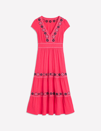 Eloise Embroidered Midi Dress-Camelia Pink