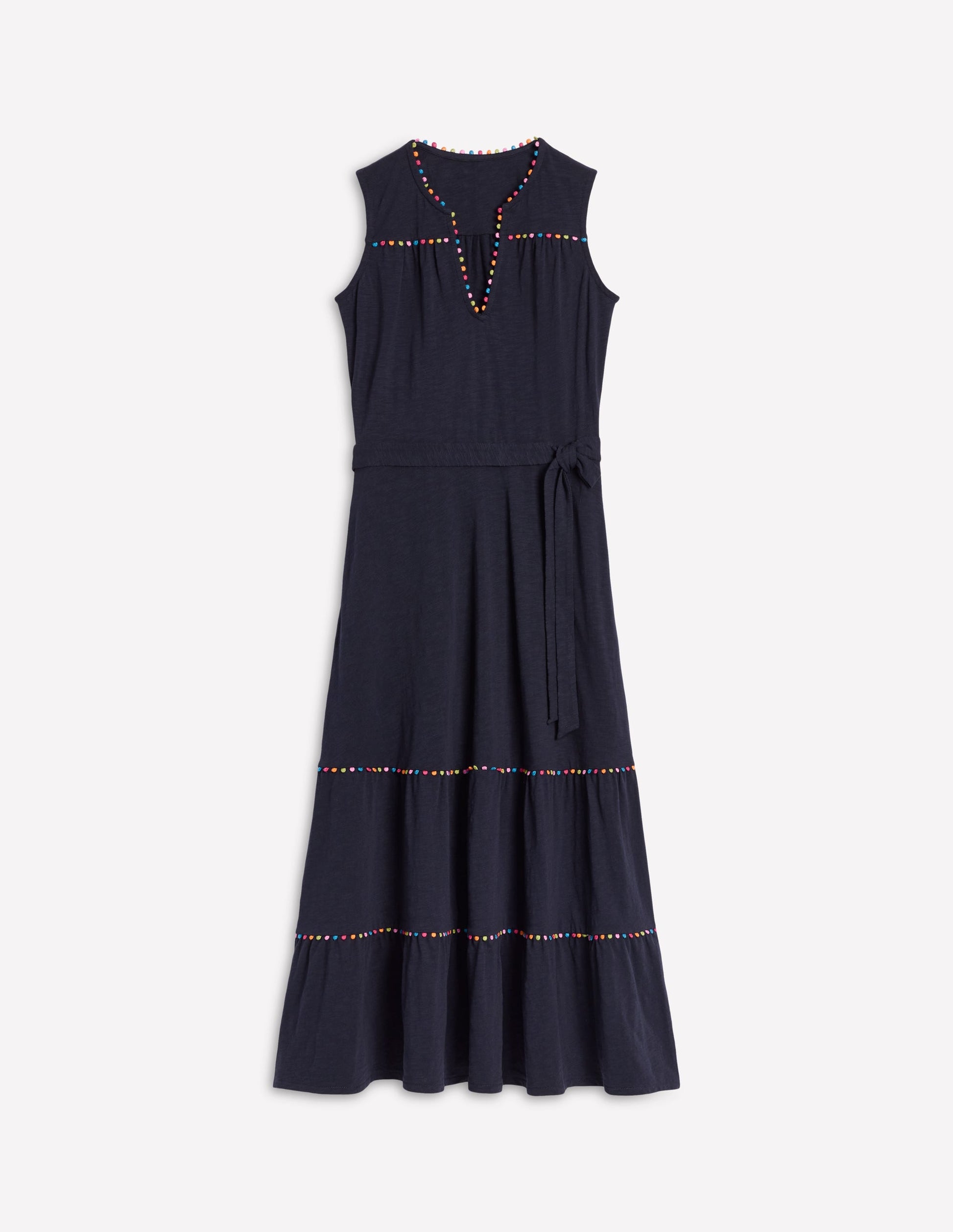 Tara Trim Tiered Jersey Dress-Navy-6