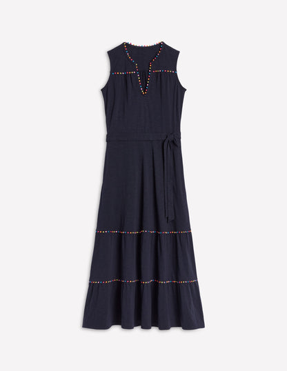 Tara Trim Tiered Jersey Dress-Navy-6