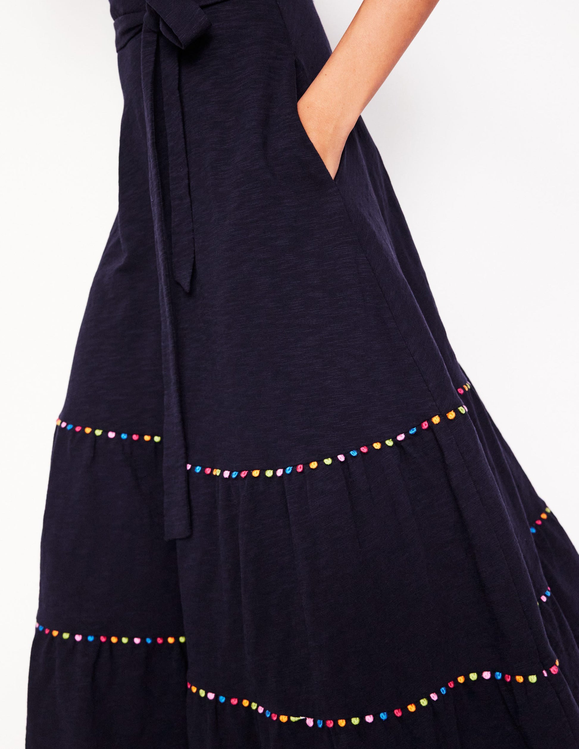 Tara Trim Tiered Jersey Dress-Navy-3