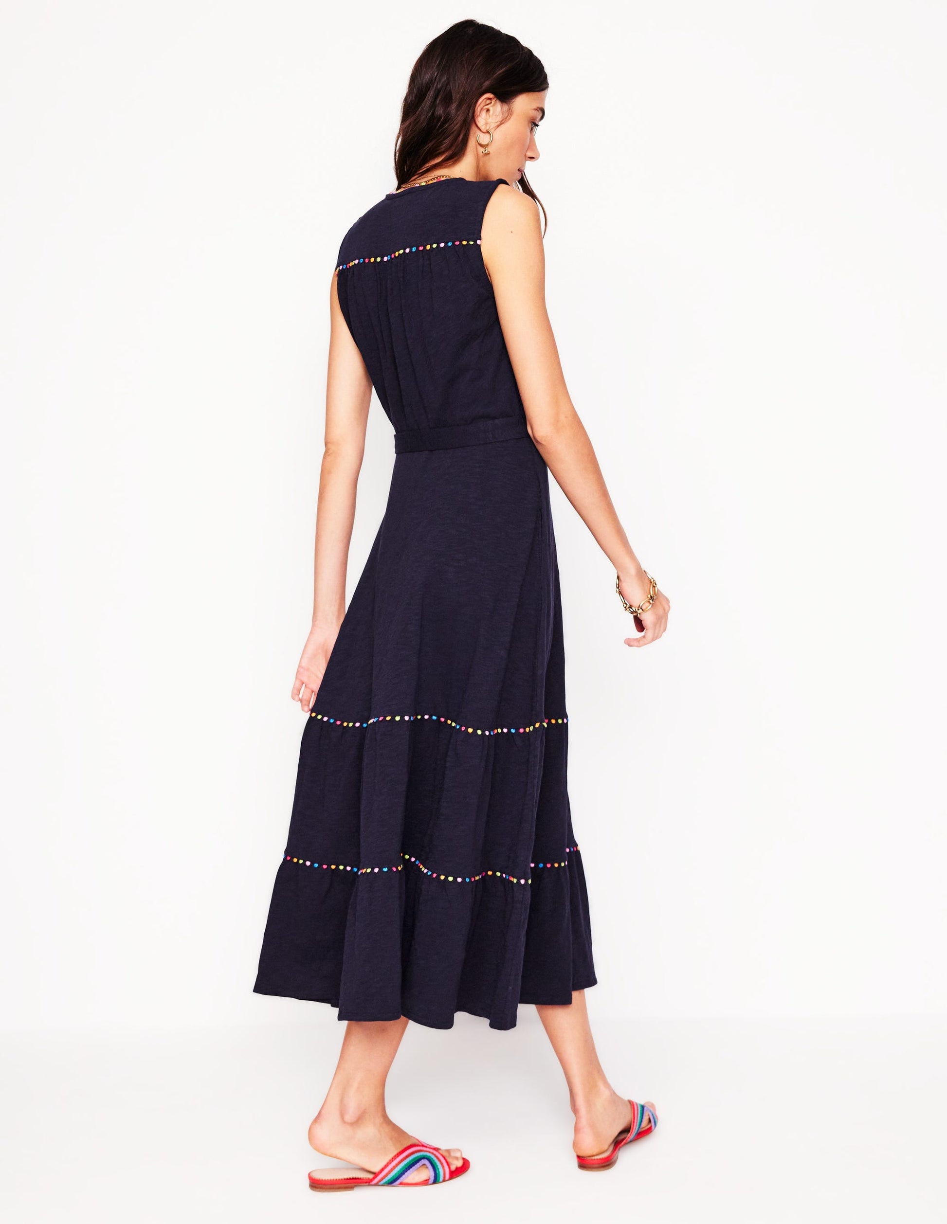 Tara Trim Tiered Jersey Dress-Navy-4