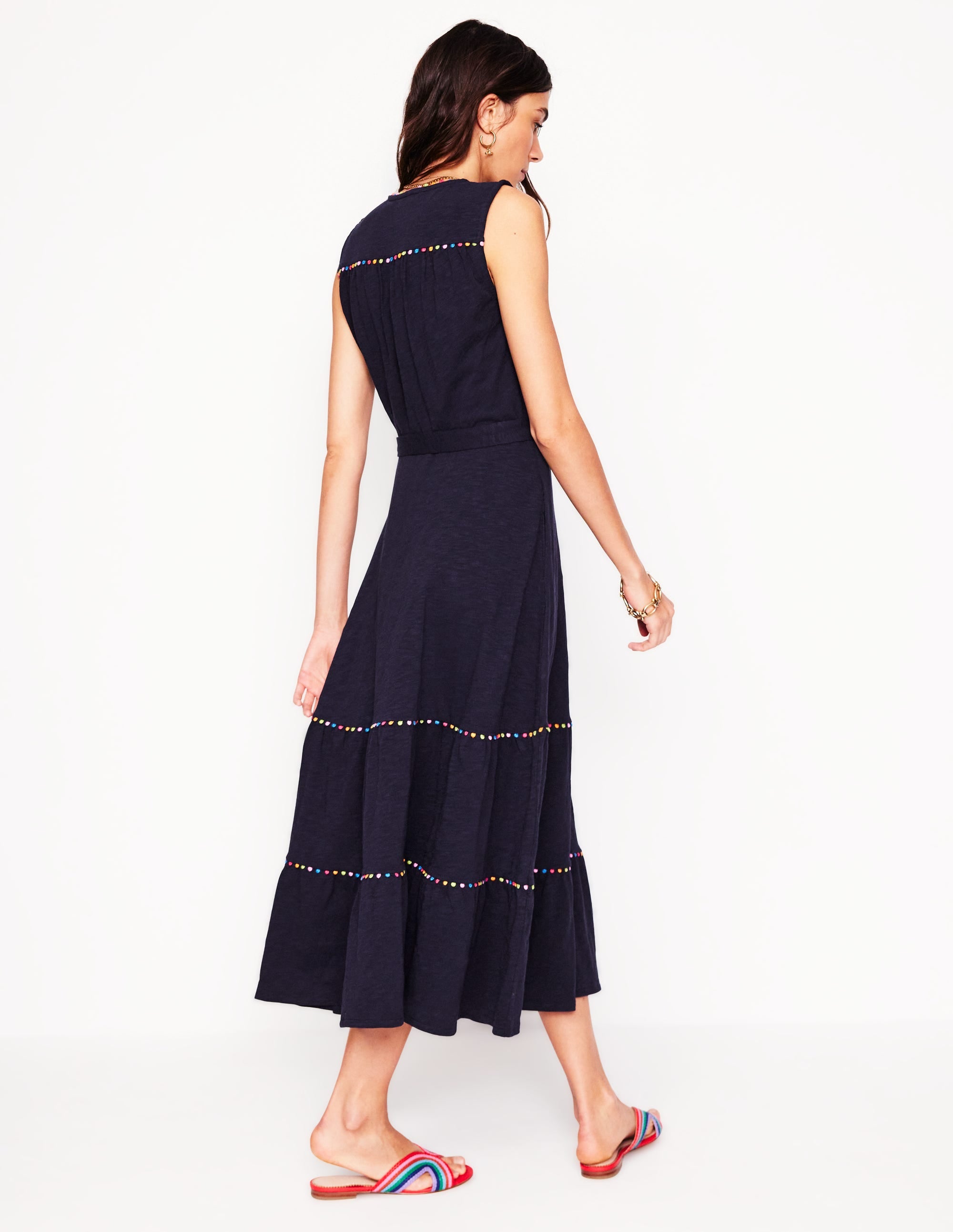 Tara Trim Tiered Jersey Dress-Navy - Image 4
