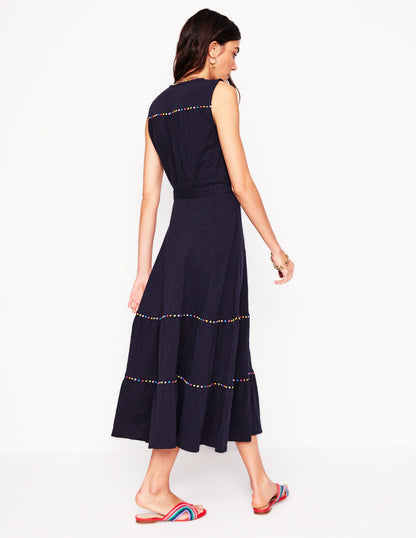 Tara Trim Tiered Jersey Dress-Navy-4