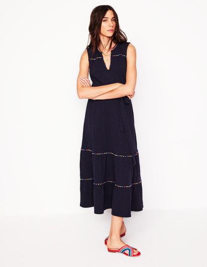 Tara Trim Tiered Jersey Dress-Navy-5