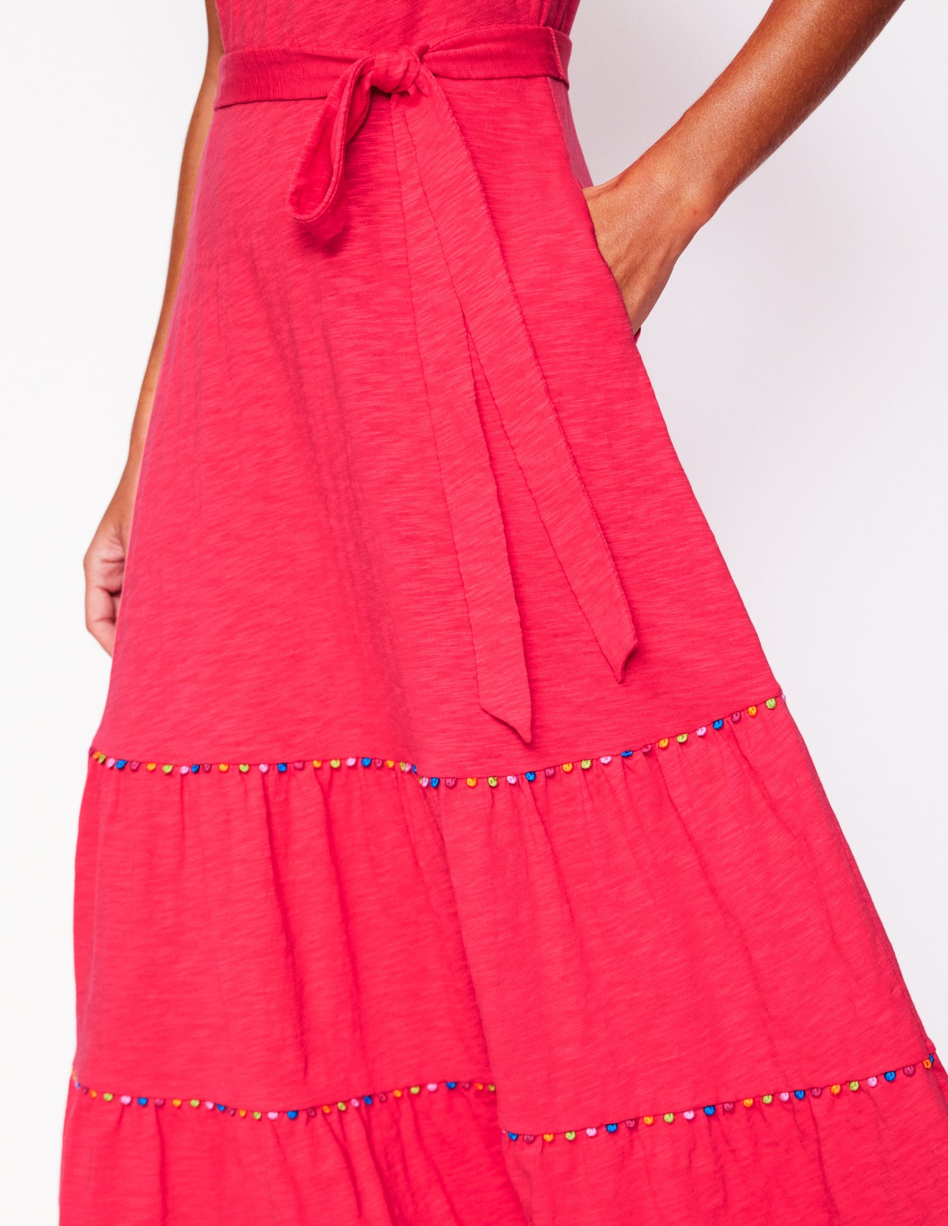 Tara Trim Tiered Jersey Dress-Camelia Pink-2