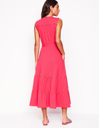 Tara Trim Tiered Jersey Dress-Camelia Pink-3