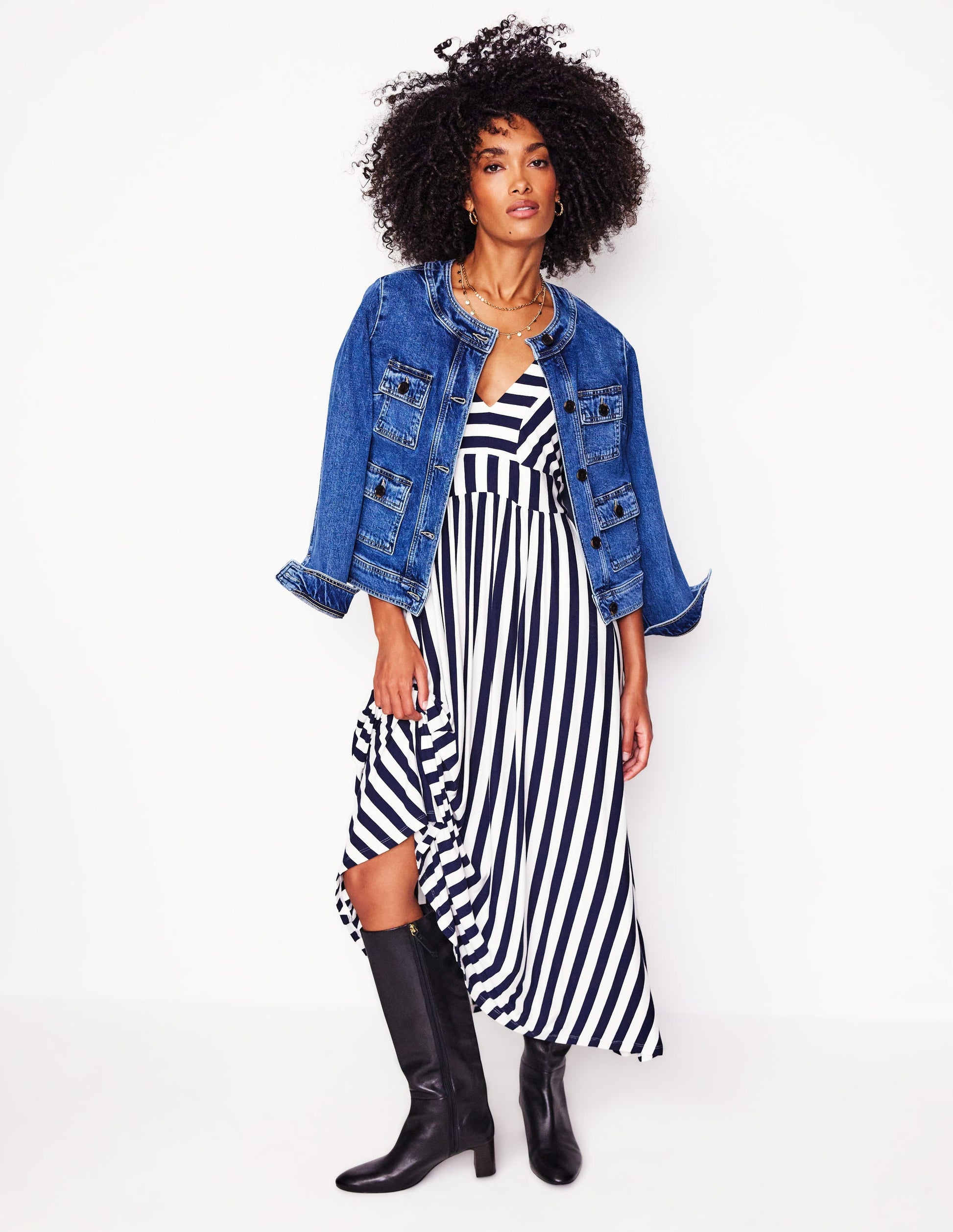 Olympia Jersey Maxi Dress-French Navy, Ivory Stripe-5