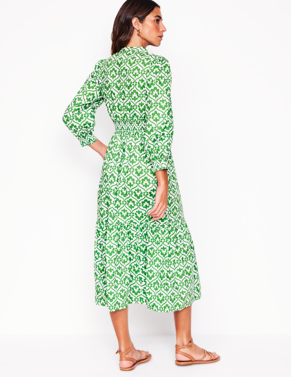 Elena Tiered Cotton Midi Dress-Paradise Green, Ivy Trellis - Image 3