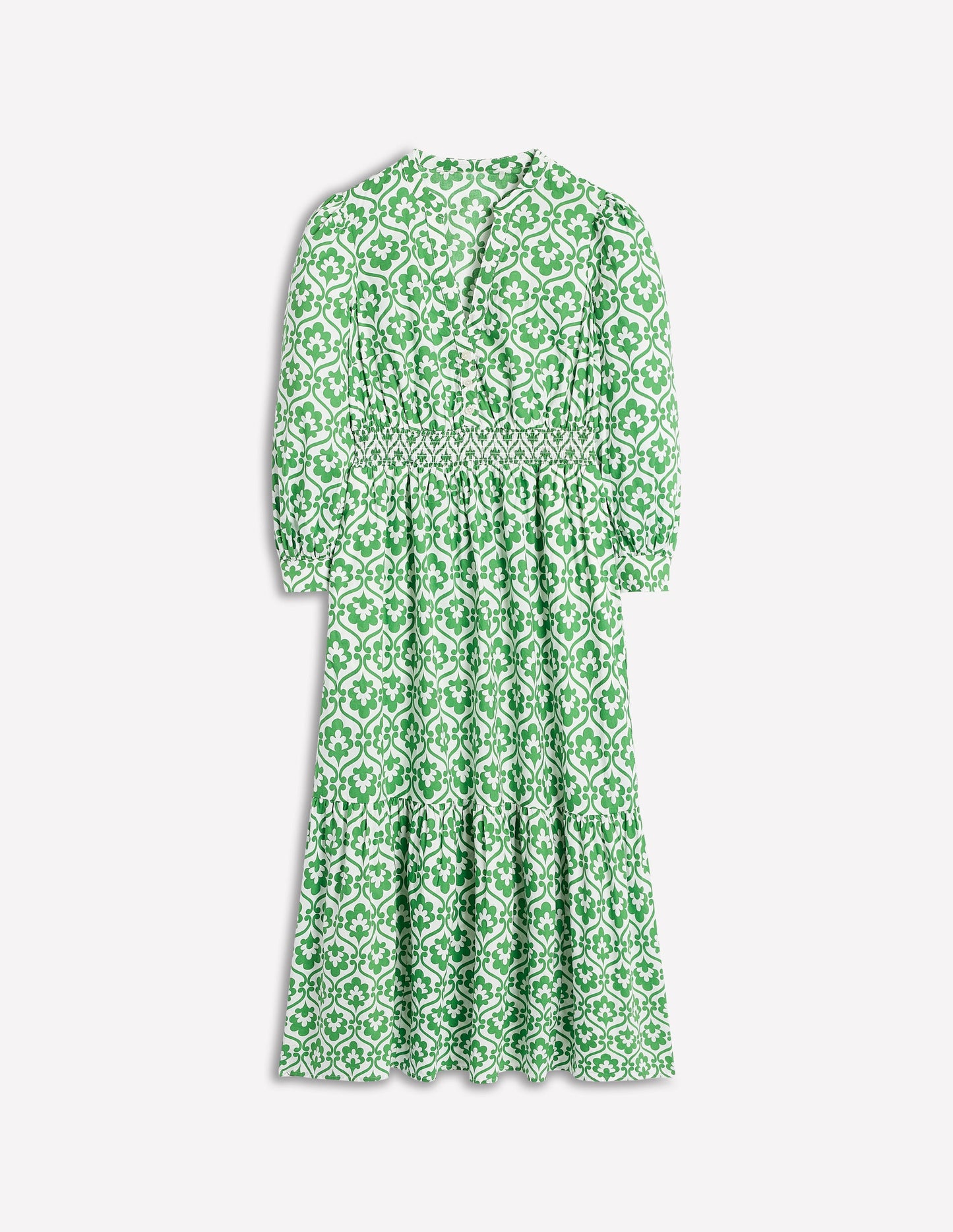 Elena Tiered Cotton Midi Dress-Iguana Green, Ivy Trellis