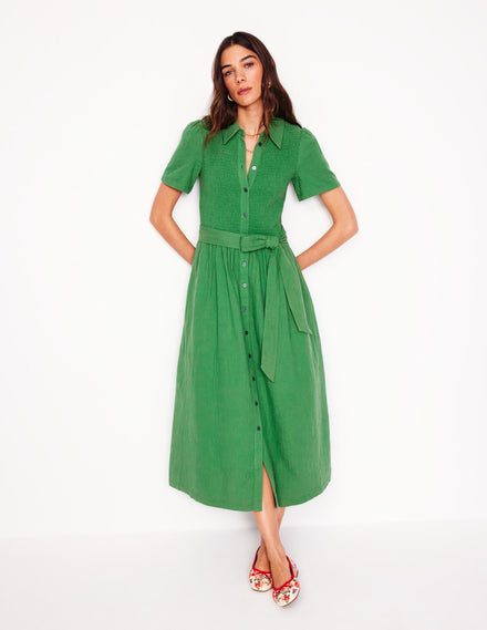 Amber Double Cloth Midi Dress-Paradise Green