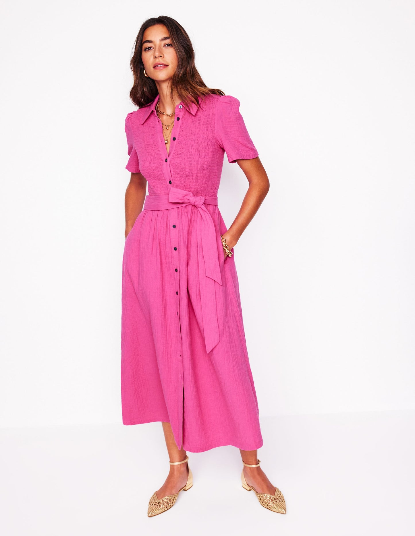 Amber Double Cloth Midi Dress-Cosmos Pink